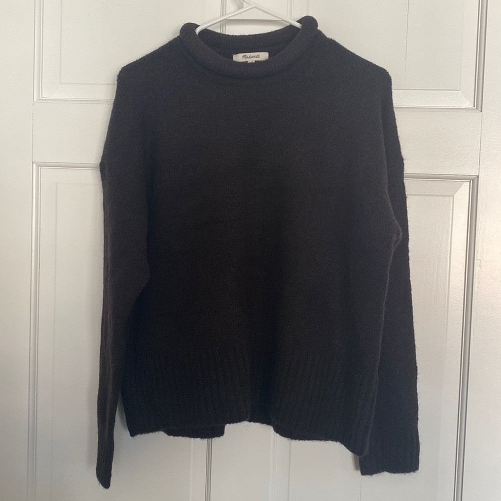 Madewell Luke Puff Neck Sweater Size L Heather Raisin Black Wool NWT Never Worn